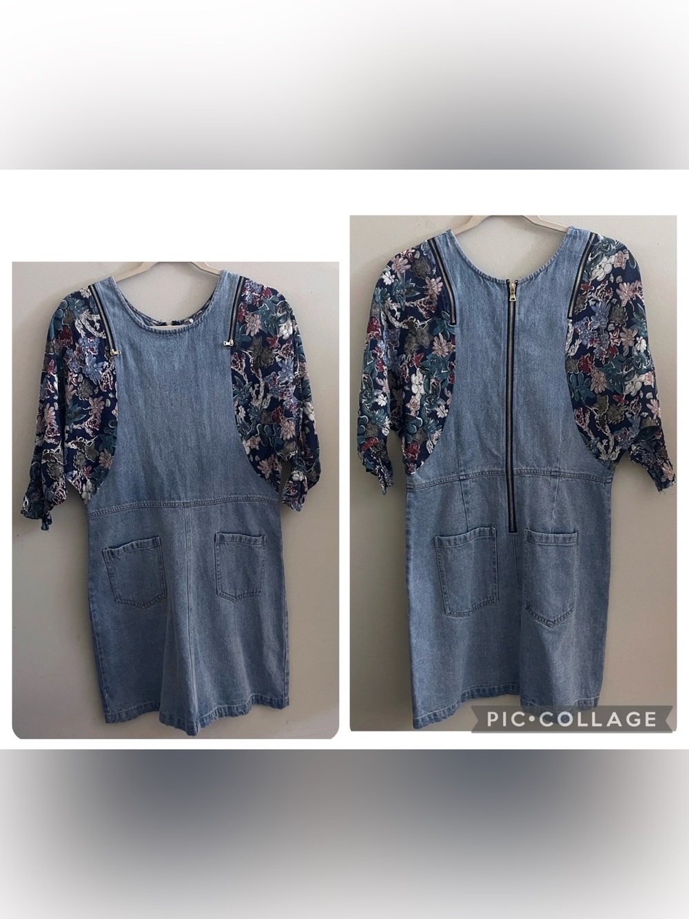 Denim Lagenlook Oversized Floral Sleeve Dress Cottagecore Boho Western cowgirl - Picture 2 of 4